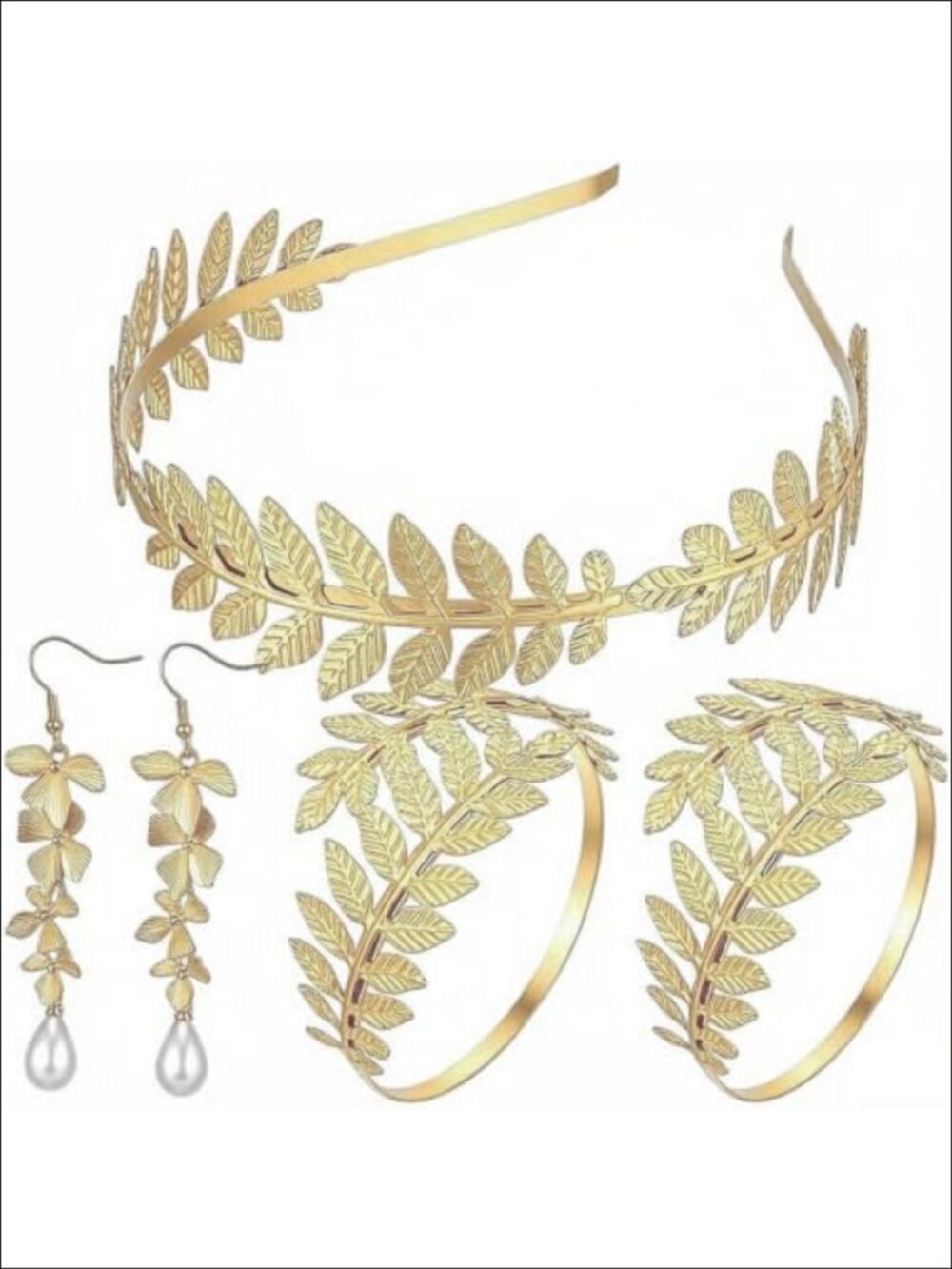 Greek Goddess Costume Accessory Set Leaf Headband Earrings Bracelets